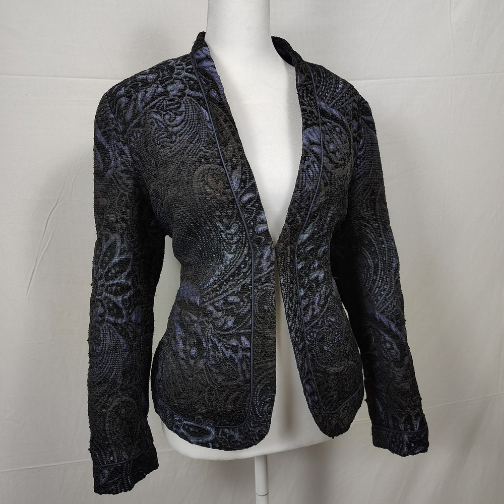 VTG Coldwater Creek Womens PM‎ Dark Floral Tapestry Jacket Blazer Fairycore